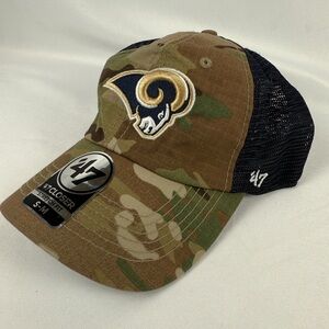 47 Brand Black Mesh Cap with Rams Embroidery S/M flex fit style